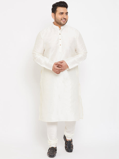 Vastramay Men's Plus Size Cream Silk Blend Kurta Pyjama Set